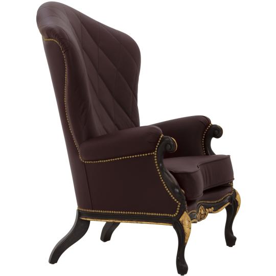 elegantny barokovy fotel klasicky hnedy luxusna vila nabytok tmavy pozlateny pohodlne caluneny velky citaci fotel vintage balaton zamok obyvacka nabytkarstvo calunicke.jpg